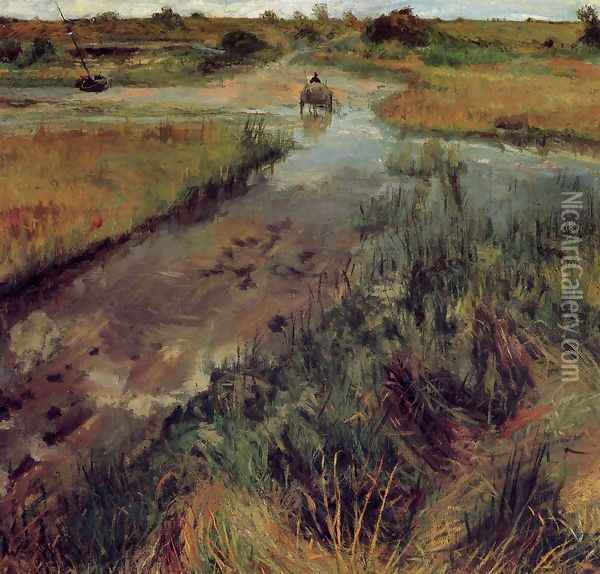 Swollen Stream At Shinnecock Oil Painting - William Merritt Chase