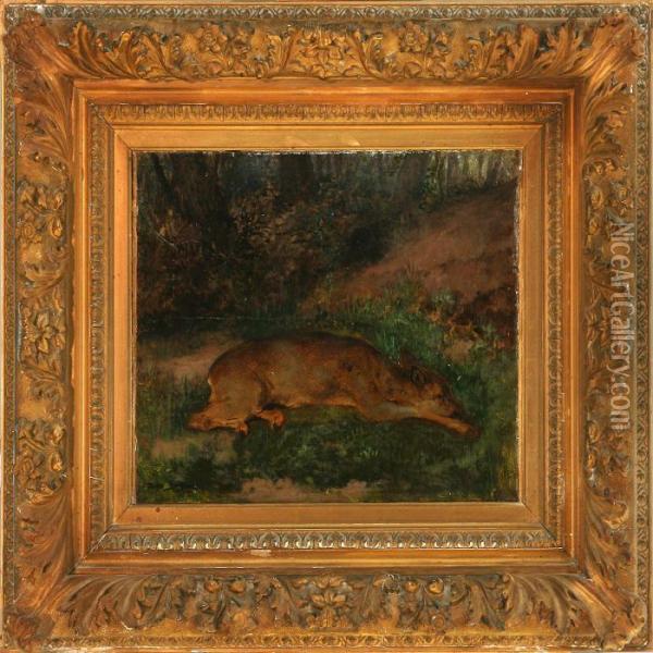 Deer Resting In The Forest Oil Painting - Rosa Bonheur