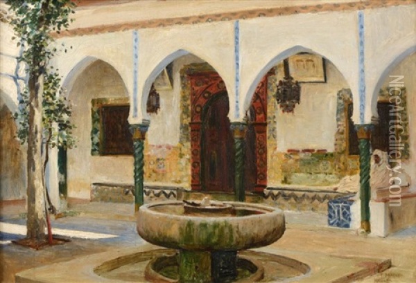 Cour Et Bassin Sacre De La Mosquee De Sidi Ahmed Ben Youcef A Miliana, Algerie Oil Painting - Jean-Celestin-Tancrede Bastet