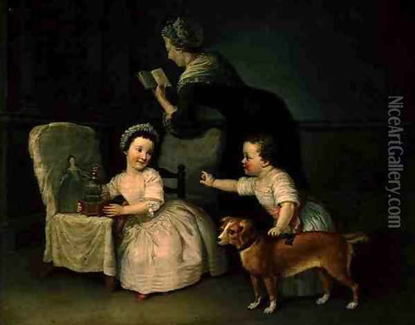 Lord Grey and Henrietta Grey with their Governess Oil Painting - Douglas Cameron