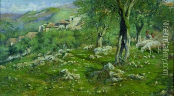 Landscape With Sheep Grazing, Matanzas Province, Cuba Oil Painting - Antonio Rodriguez Morey