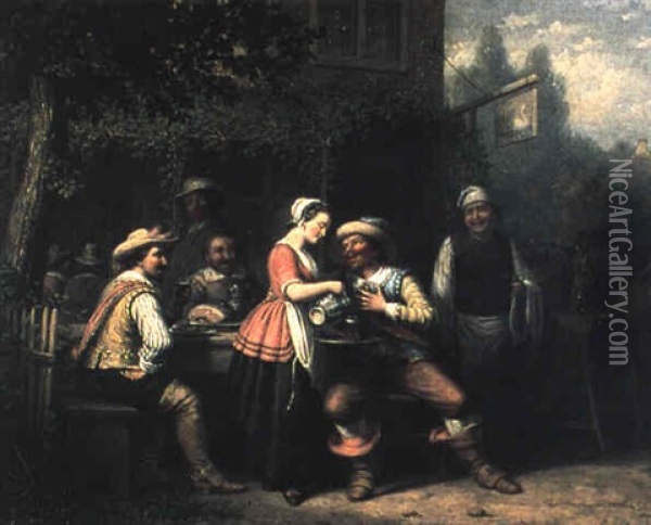 Outdoor Tavern Scene With Merrymakers Oil Painting - Andries Scheerboom