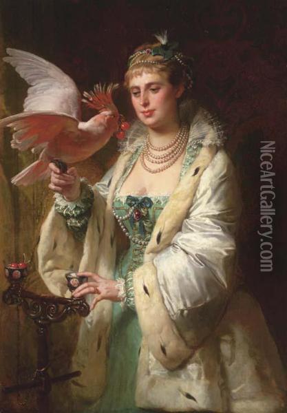 A Treat For Her Pet Oil Painting - Edouard-Marie-Guillaume Dubufe