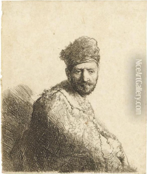 Bearded Man, In A Furred Oriental Cap And Robe: The Artist's Father Oil Painting - Rembrandt Van Rijn