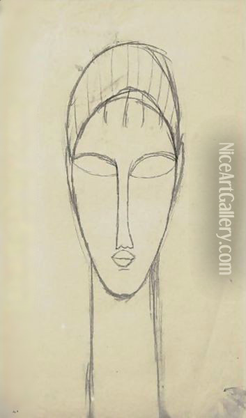 Tete De Face 2 Oil Painting - Amedeo Modigliani