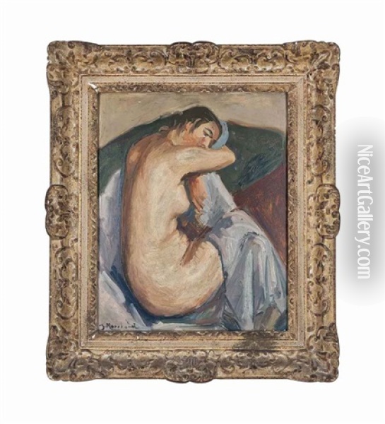 Seated Nude With A Blue Sheet Oil Painting - Jean Hippolyte Marchand