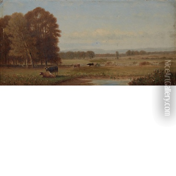 Cows In A Landscape Oil Painting - Clinton Loveridge