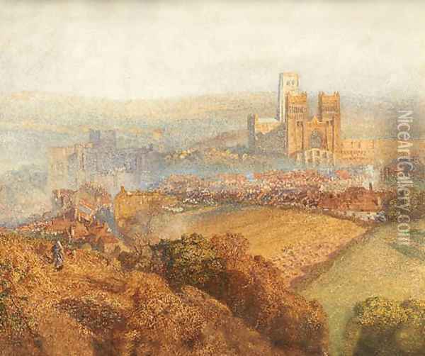 Durham, misty with colliery smoke Oil Painting - Alfred William Hunt