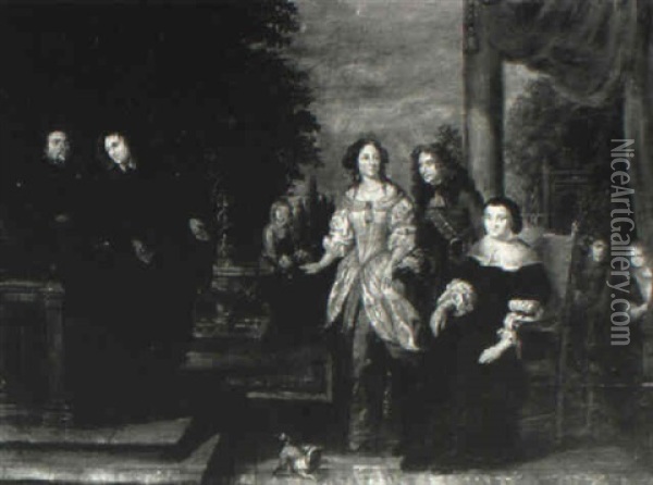 Family Group Portrait On A Terrace Oil Painting - Gonzales Coques