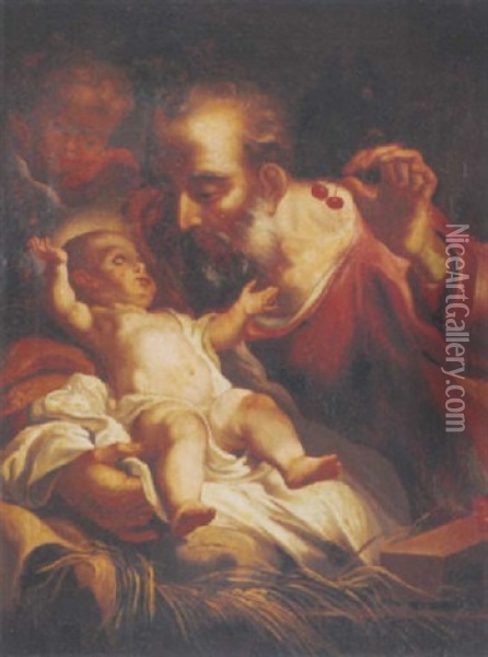 Saint Joseph And The Christ Child Oil Painting - Nicola Grassi