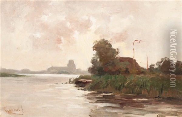 The Confluence Of Meuse And Waal Rivers, Woudrichem Oil Painting - Paul Joseph Constantin Gabriel
