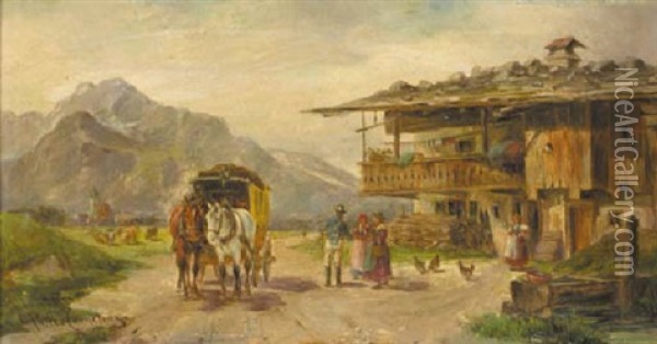 A Coach By A Chalet Oil Painting - Ludwig Mueller-Cornelius