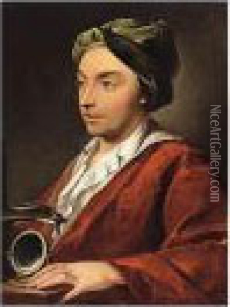 Portrait Of A Gentleman, Holding A Microscope Oil Painting - Domenico Corvi