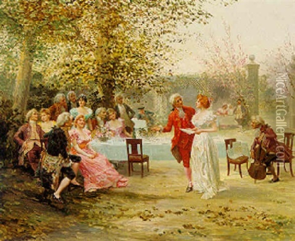 A Garden Party Oil Painting - Mariano Alonso Perez
