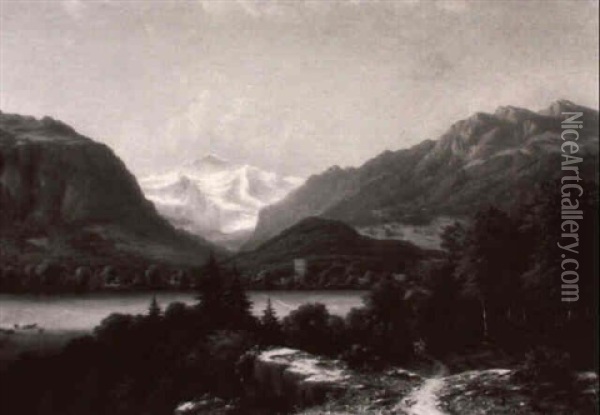 Blick Auf Interlaken Oil Painting - Julius Edward W. Helfft