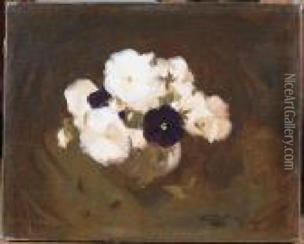 White And Purple Violas Oil Painting - James Stuart Park