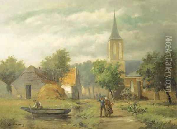 A tranquil village Oil Painting - Piet Schipperus