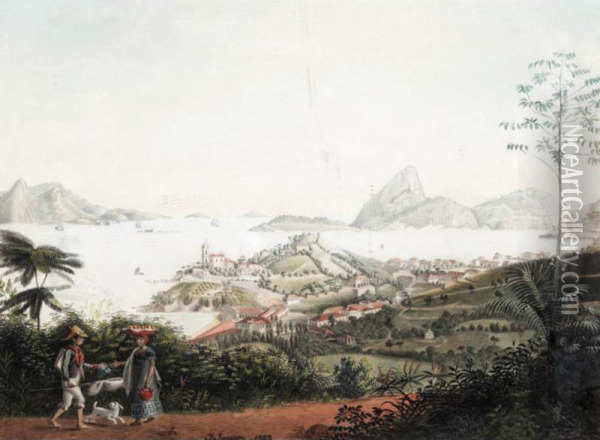 View Of The Entrance Of The Harbour Of Rio Di Janiero Up From The Hill Of Ste Theresa Above The City Oil Painting - Jacob Janssen