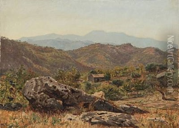 An Italian Mountain Landscape Oil Painting - Godfred Christensen