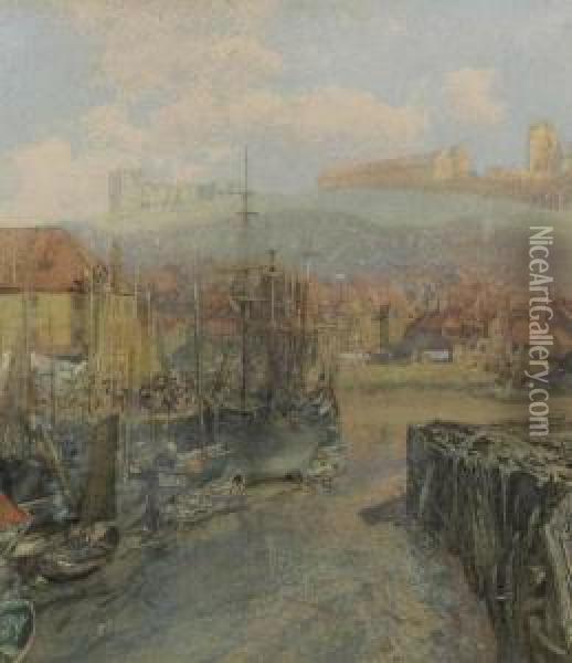 Whitby Harbour At Low Tide Oil Painting - Alfred William Hunt