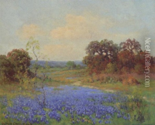 Landscape, Blue Bonnets Oil Painting - Julian Onderdonk