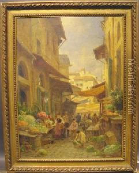 Flower Market In Bozen Oil Painting - Hugo Darnaut