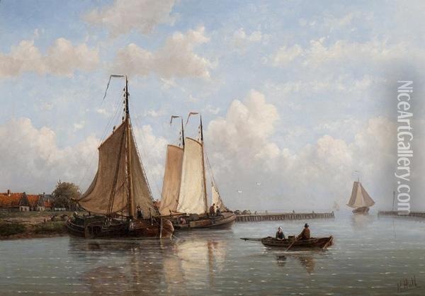 Ships By An Estuary Oil Painting - Hendrik Hulk
