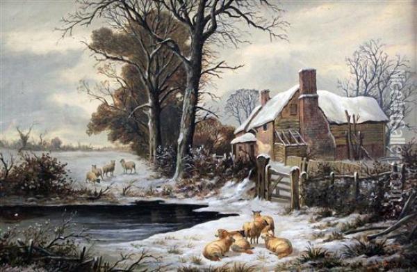 Winter, Farm Buildings Near Hamstead, Staffordshire Oil Painting - William P. Cartwright
