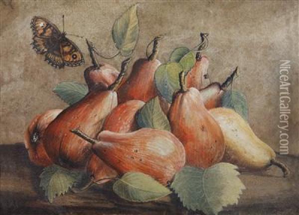 A Still Life With Peaches And Abutterfly Oil Painting - Giovanna Garzoni