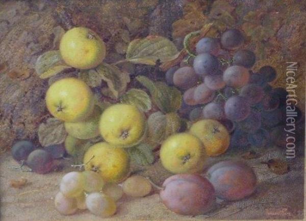 Grapes, Apples And Plums On A Mossy Bank Oil Painting - Vincent Clare