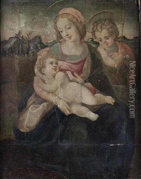 The Madonna And Child With The Infant Saintjohn The Baptist Before An Open Landscape Oil Painting - Francesco Brini Active Florence