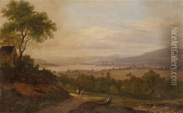 Rheingaulandschaft Mit Blick Auf Eltville Oil Painting - Christian Georg Schuetz the Younger