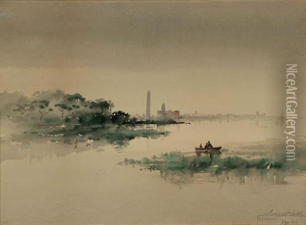 View Of The Potomac Oil Painting - Lorenzo James Hatch