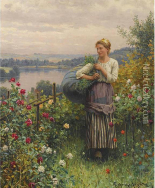 The Rose Garden Oil Painting - Daniel Ridgway Knight