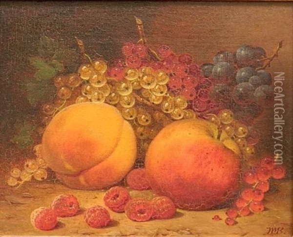 Still-life With Peaches And Berries Oil Painting - William Mason Brown