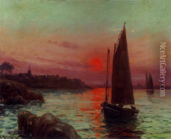 Fischerboot In Abendrot Oil Painting - Georges Philibert Charles Maroniez