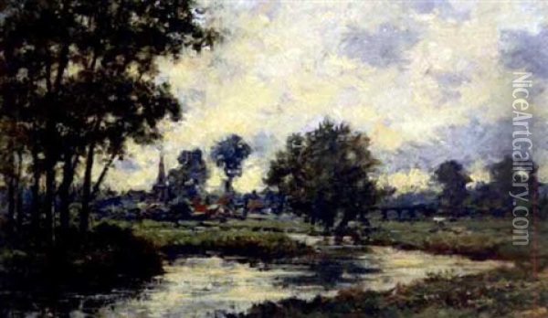 Quiet River Outside Village Oil Painting - Charles Francois Daubigny