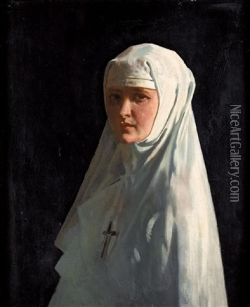 Portrait Of Yvonne Aubicq As A Nun (sister X) Oil Painting - Sir William Orpen