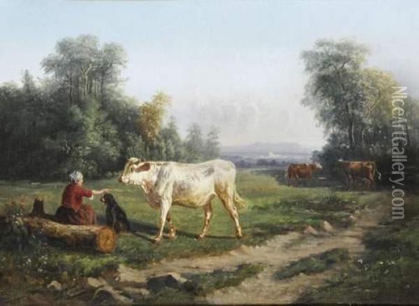 La Gardienne De Vaches Oil Painting - Paul Jean P. Gelibert