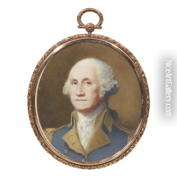 Portrait Miniature Of George Washington In Uniform, Circa 1900 Oil Painting - William Jacob Baer