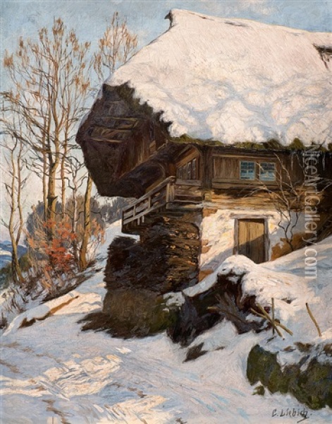 Schwarzwaldhaus Im Schnee Oil Painting - Curt Liebich