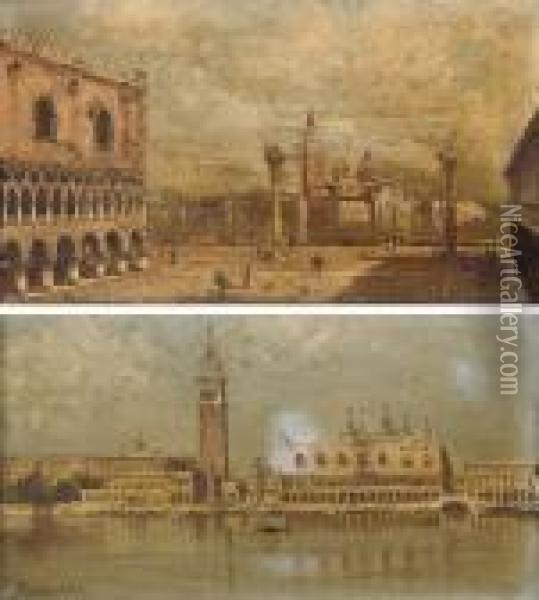 Piazza San Marco, Venice; And On The Lagoon Before Piazza San Marco, Venice Oil Painting - Antonietta Brandeis