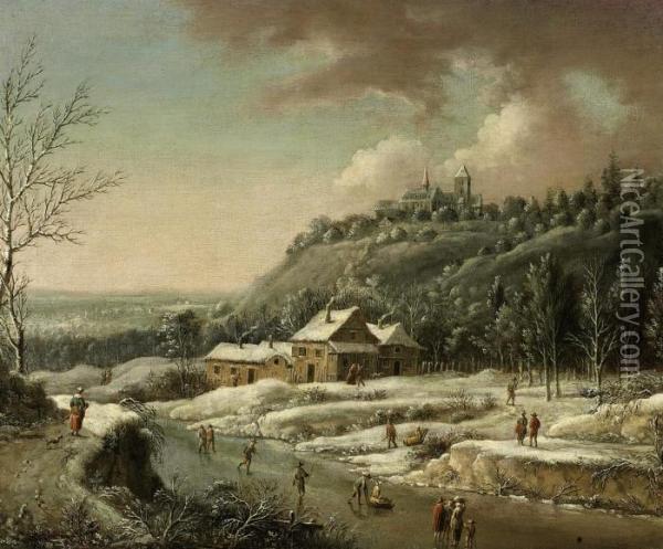 Wintery River Valley Oil Painting - Johann Christian Vollerdt or Vollaert
