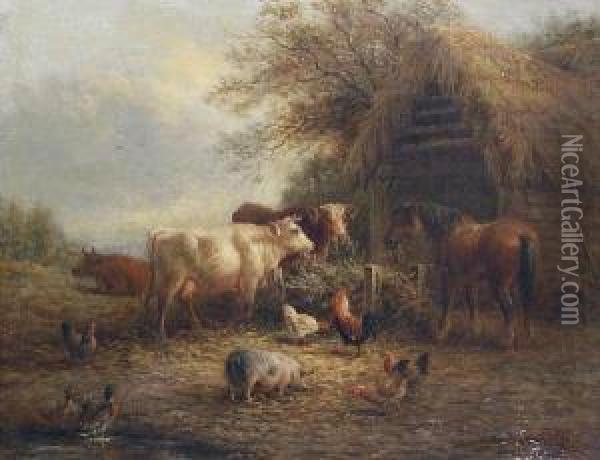 Farmyard Scenes, A Pair Oil Painting - Henry Charles Bryant