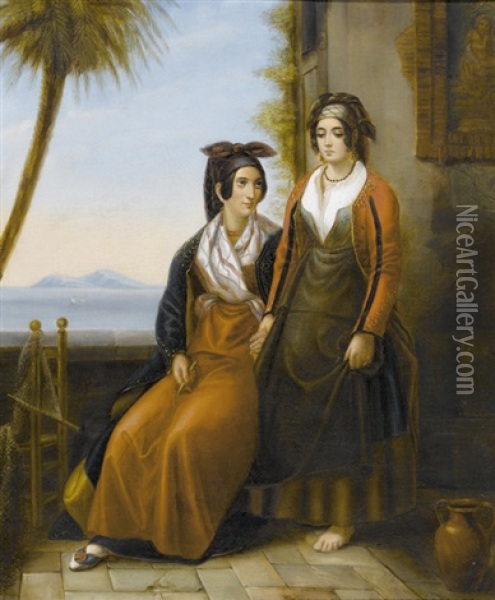 Zwei Italienerinnen In Tracht Oil Painting - Leopold-Louis Robert