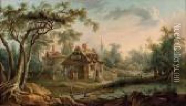 Landschaft Mit Bauernhausern Und Staffage Oil Painting - Francois Boucher