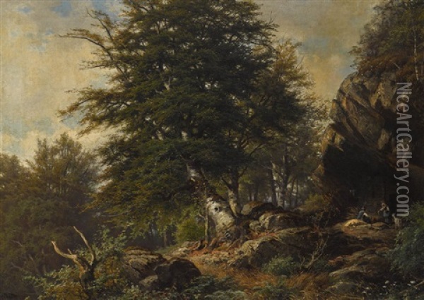 Waldlandschaft Mit Reisigsammlern Oil Painting - Georg Engelhardt