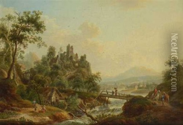Flusslandschaft Mit Figurenstaffage Oil Painting - Franz Hochecker