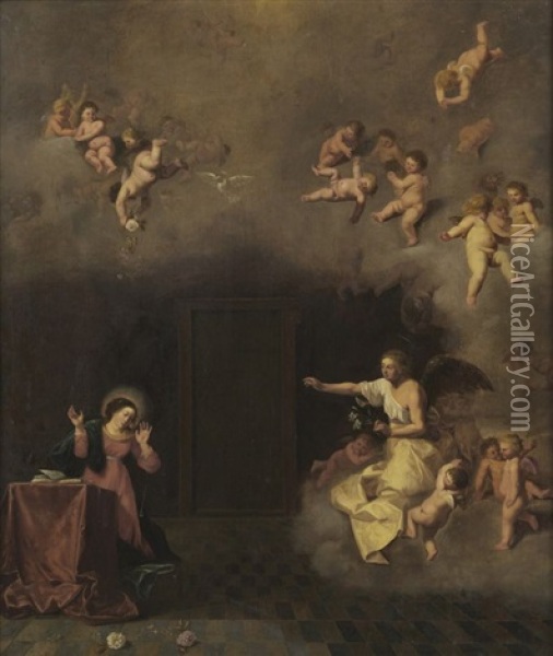 L'annonciation Oil Painting - Cornelis Van Poelenburgh