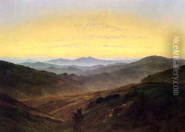 The Riesengebirge Oil Painting - Caspar David Friedrich
